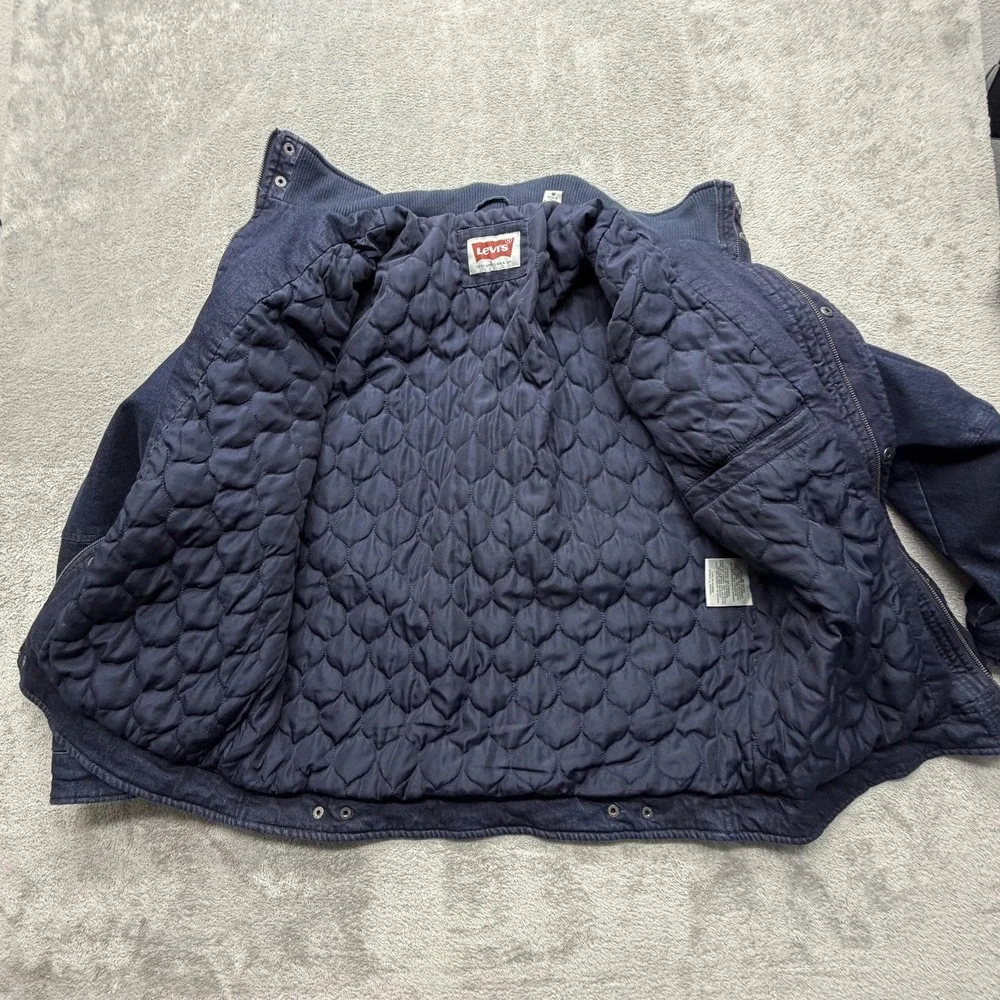 Levi's Jacket Mens Medium Blue Quilted Denim Collared Insulated Snap Pockets‎